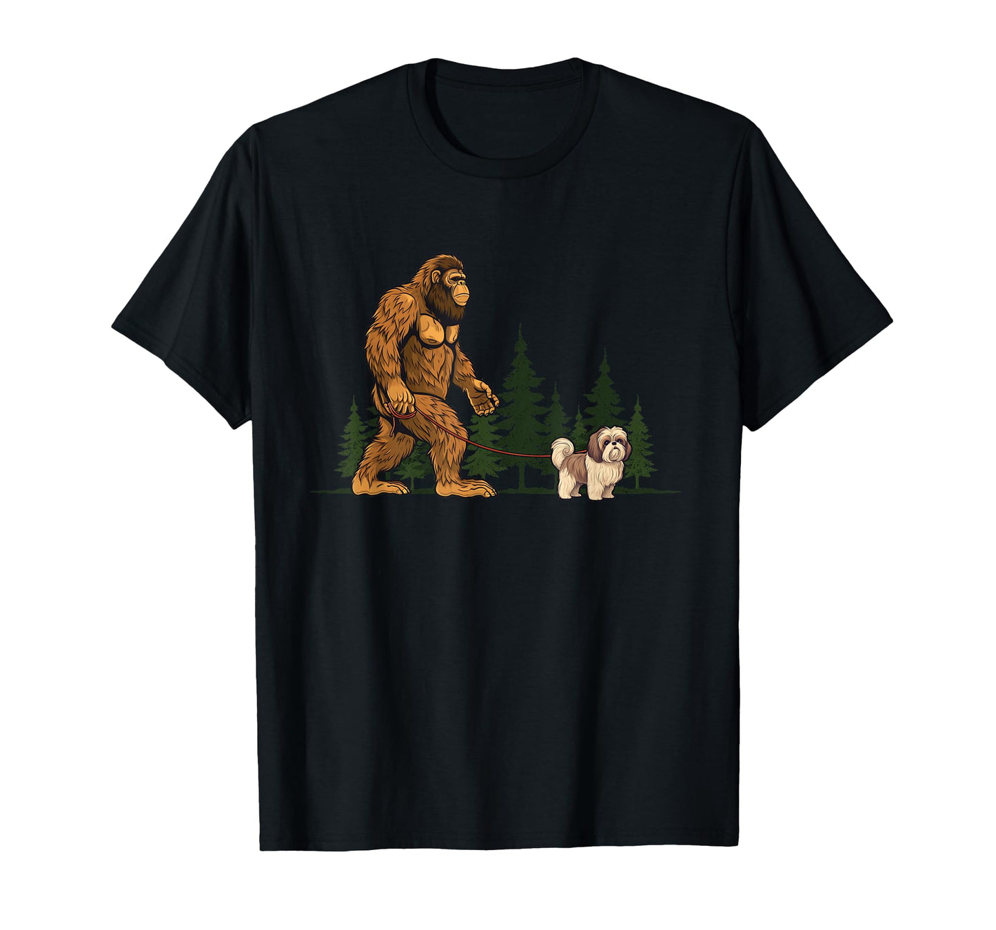 Funny Shih Tzu Bigfoot Dog Walking Dog Mom Dad Kids T-Shirt
