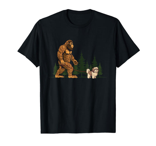 Funny Shih Tzu Bigfoot Dog Walking Dog Mom Dad Kids T-Shirt