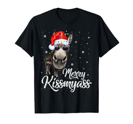 Merry Kissmyass Donkey Sarcastic Xmas Funny Pajama Christmas T-Shirt
