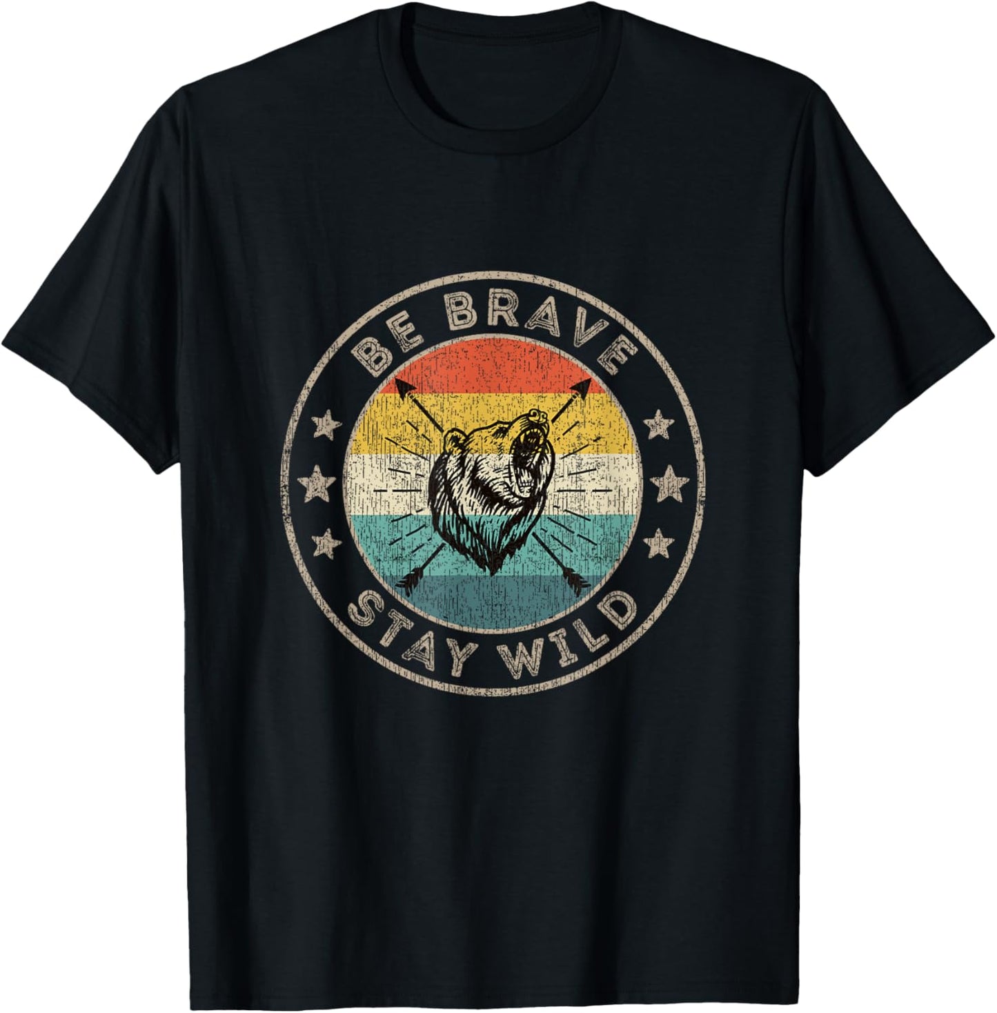 Be Brave Stay Wild Outdoors Vintage Retro Bear Hiking T-Shirt