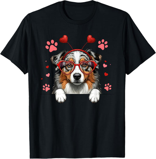 Australian Shepherd Heart Headband Valentine Womens Mens Kid T-Shirt