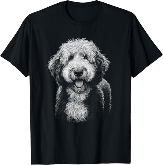 Sheepadoodle Dog Face Art Design T-Shirt