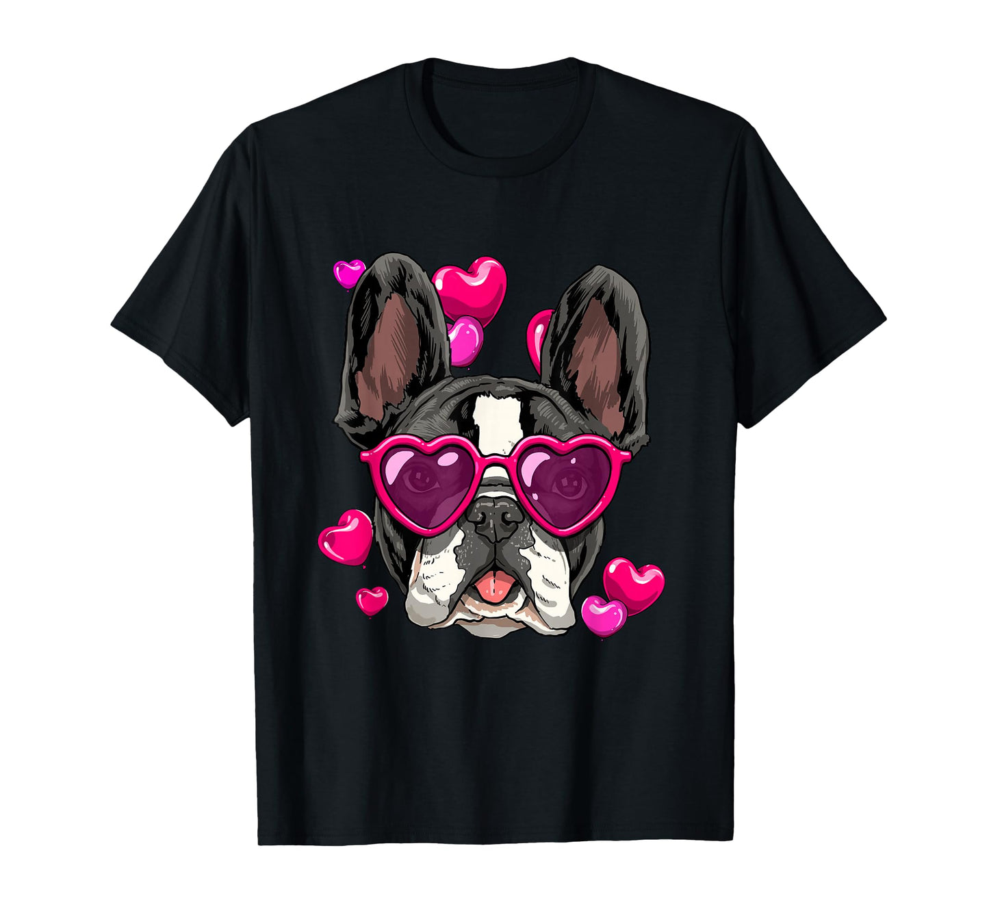 Valentine's Day French Bulldog With Heart Glasses Frenchie T-Shirt