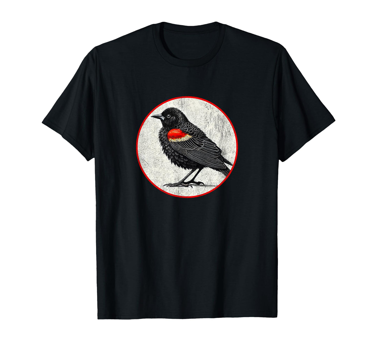 Colorful Retro Red-Winged Blackbird Bird Design T-Shirt