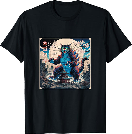 Catzilla Cat Japanese Art Funny Cat Gifts For Men Women Kid T-Shirt