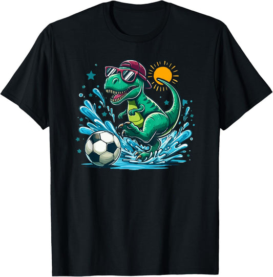 Dinosaur With Sunglasses Dinosaur Playing Soccer T-Shirt