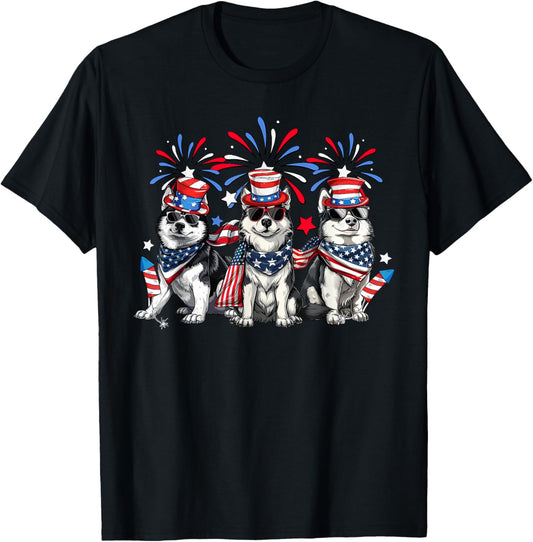 Husky Dog 4th Of July Patriotic USA Flag Red White And Blue T-Shirt