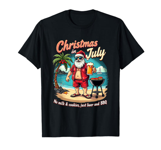 Christmas In July Funny Santa No Milk Cookies Just BBQ T-Shirt