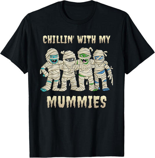 Chillin With My Mummies Halloween Boys Kids Funny T-Shirt