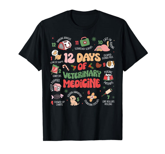 Funny Christmas Vet Tech 12 days of Veterinary Medicine T-Shirt