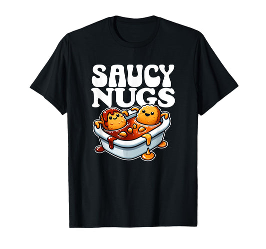Saucy Nugs Cartoon Food Funny BBQ Sauce Chicken Nuggets T-Shirt