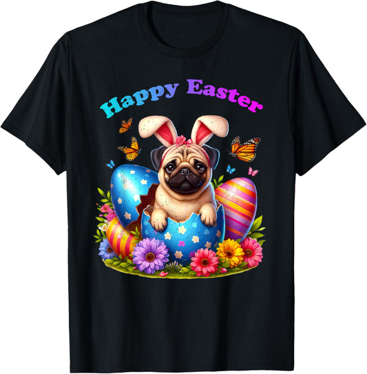 Pug Bunny Ears Happy Easter Dog Lover Egg Hunt Spring T-Shirt