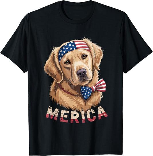 Golden Retriever 4th Of July Merica Patriotic American Flag T-Shirt