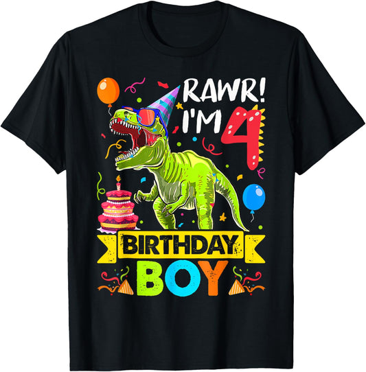 Rawr I'm 4Th Birthday Boy Dinosaur T-Rex 4 Years Old Party T-Shirt
