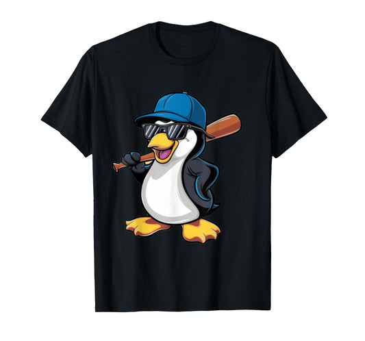 Penguin Baseball Panda Playing Baseball Penguin T-Shirt