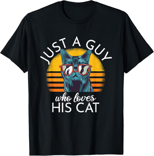 Just a Guy Who Loves His Cat cats Retro Vinatge T-Shirt