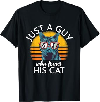 Just a Guy Who Loves His Cat cats Retro Vinatge T-Shirt for Men Women