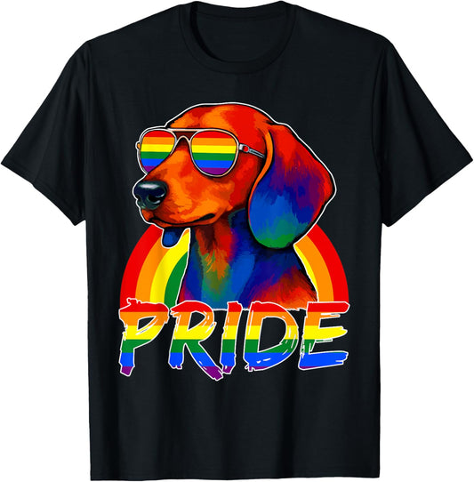 Funny Dachshund Dog Rainbow Flag Sunglasses Gay Pride LGBT T-Shirt