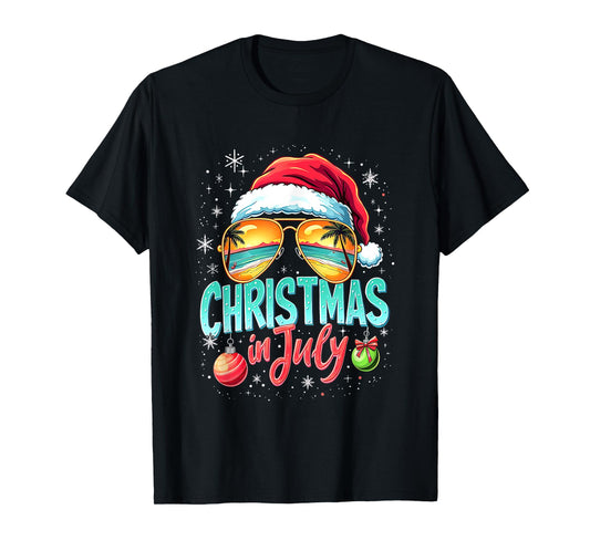 Beach Christmas in July Santa Claus Sunglasses Men Women T-Shirt