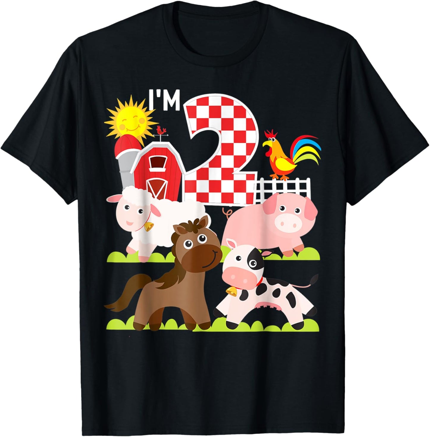 Farm Animals Barnyard 2nd Birthday I'm 2 Year Old Toddler T-Shirt