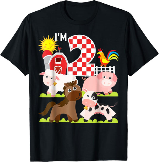 Farm Animals Barnyard 2nd Birthday I'm 2 Year Old Toddler T-Shirt