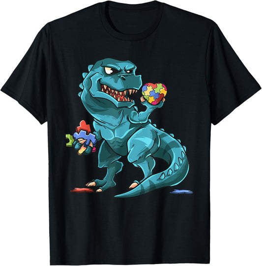 Autism Awareness Dinosaur Shirt | T-Rex Heart Puzzle Pieces T-Shirt