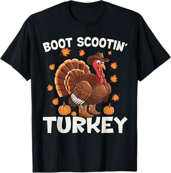 Western Turkey Rodeo Ride Horse Thanksgiving Tees Thanksgiving Turkey Boot Scootin Cowboy Turkey Western Rodeo T-Shirt