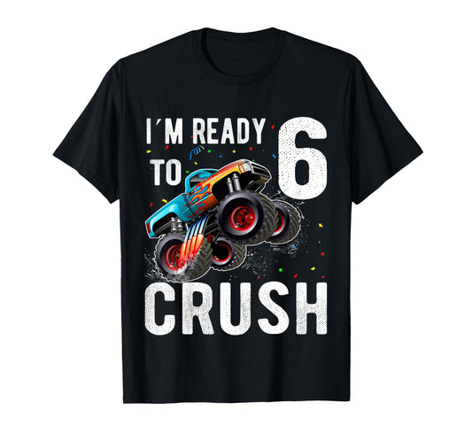 Kids Monster Trucks 6th Birthday Party Shirt Six Years old Boys T-Shirt