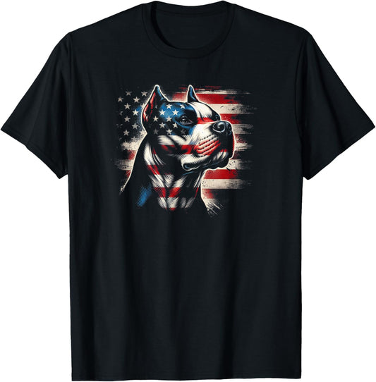 4th Of July American Flag Patriotic Pitbull Terrier T-Shirt