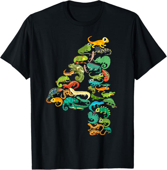 Kids 4th Birthday Reptiles Lizards Themed 4 Year Old Boys T-Shirt