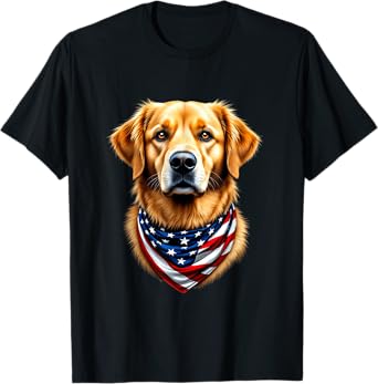Golden Retriever USA Flag 4th Of July Golden Retriever Lover T-Shirt
