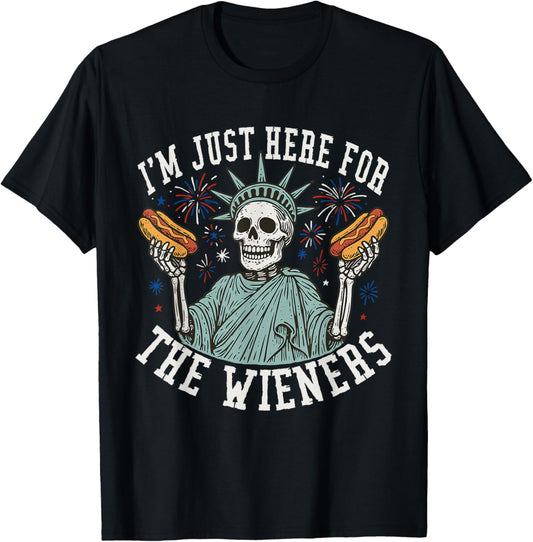 I'm Just Here For The Wieners 4th Of July Skeleton Hot Dog T-Shirt