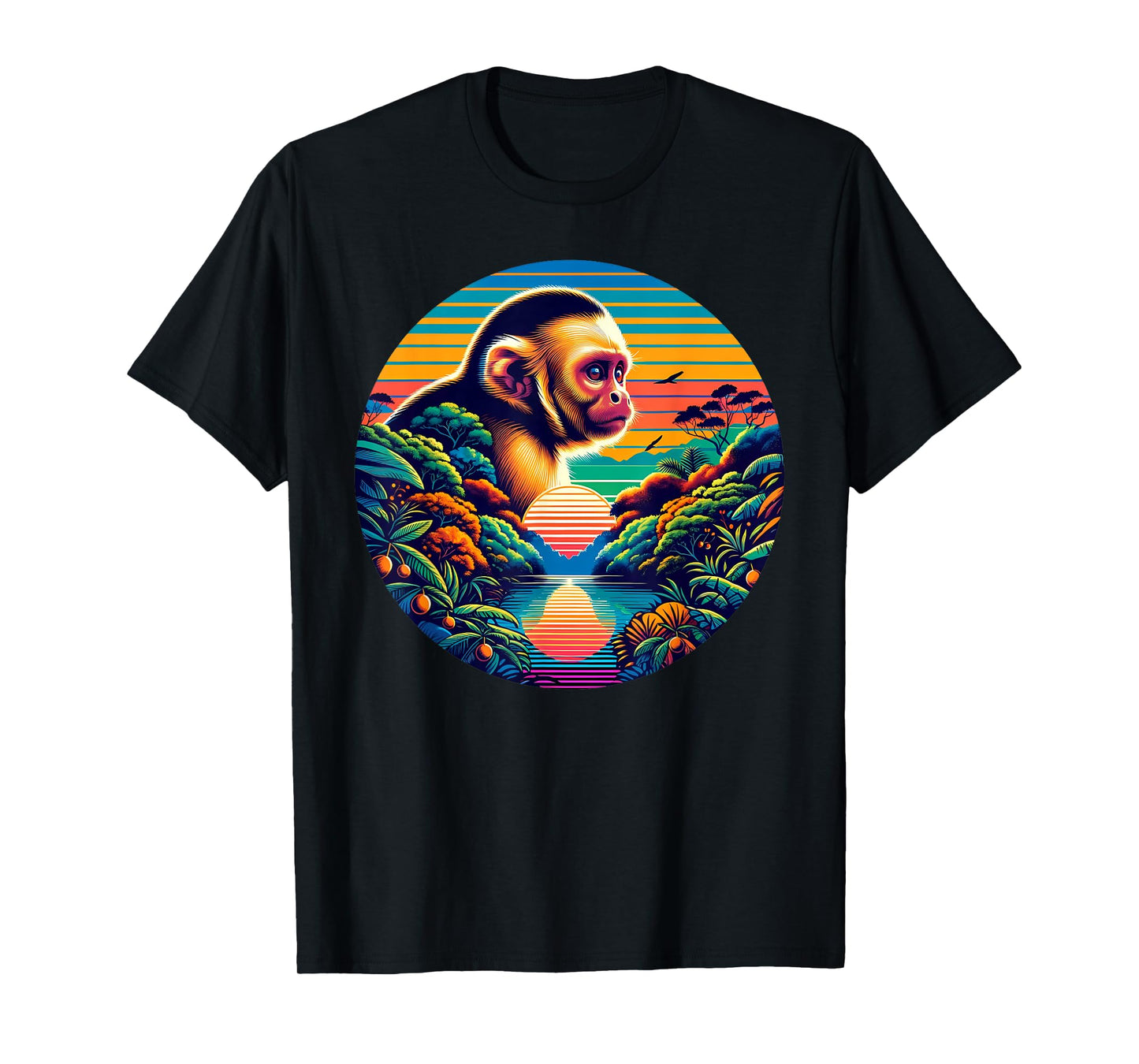 Capuchin Monkey Sunset Retro Style Safari Vintage 70s T-Shirt