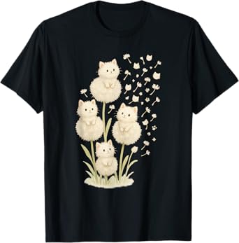 Cute Cats Kittens Dandelion Flowers T-Shirt