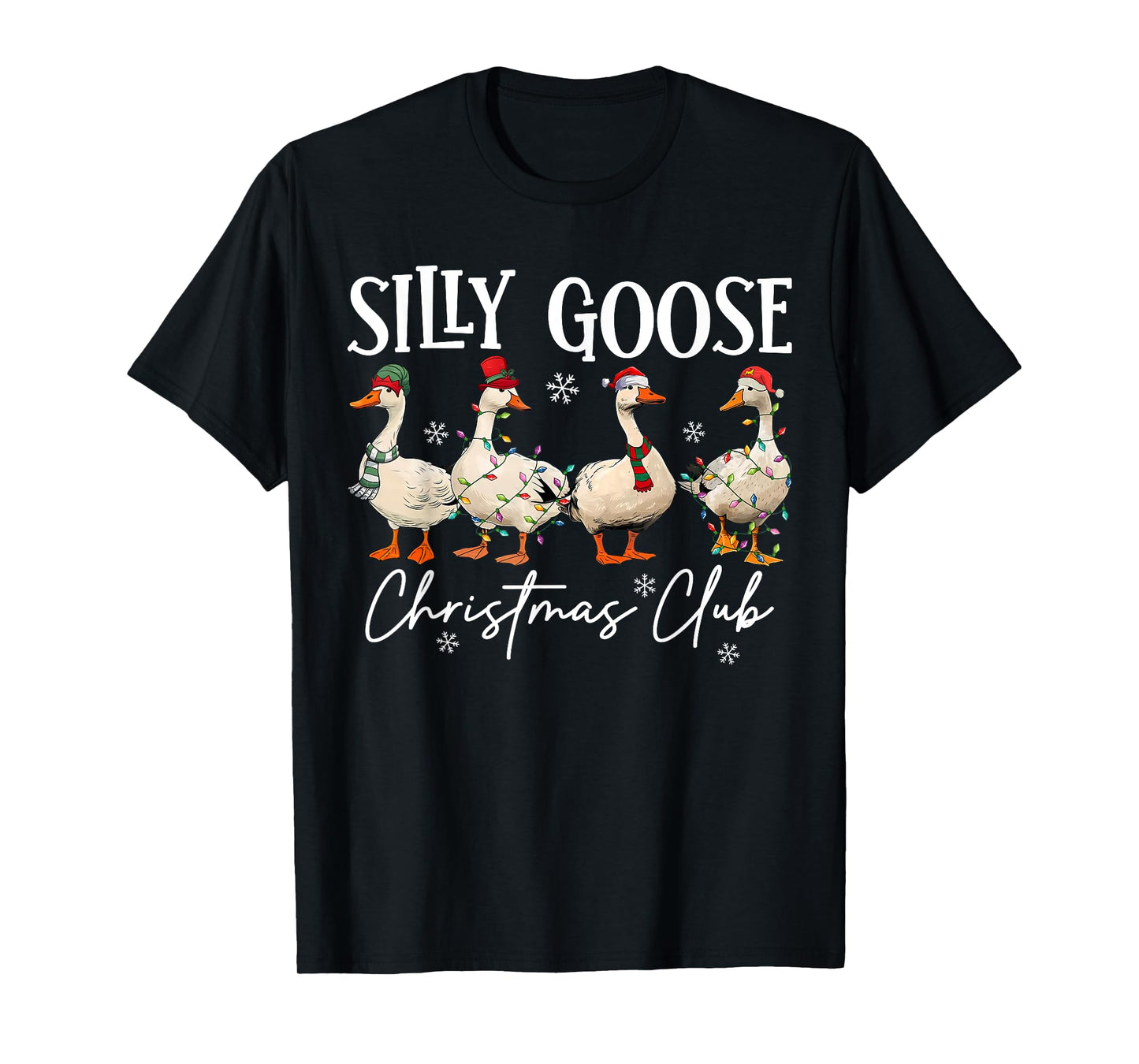 Silly Goose Christmas Club Funny Christmas Lights Goose Crew T-Shirt