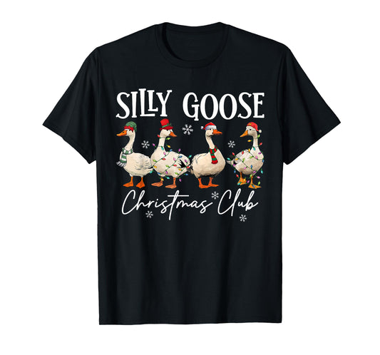 Silly Goose Christmas Club Funny Christmas Lights Goose Crew T-Shirt