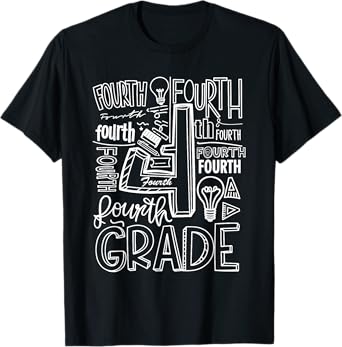 Fourth 4th Grade Typography Back To School T-Shirt