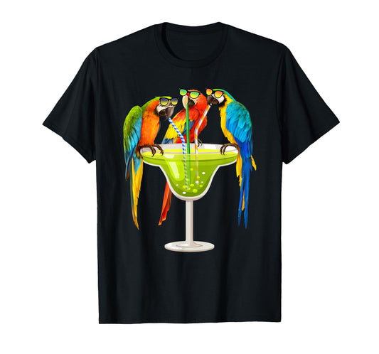 Parrots Drinking Margarita On Summer Vacation Birds Tee Gift T-Shirt