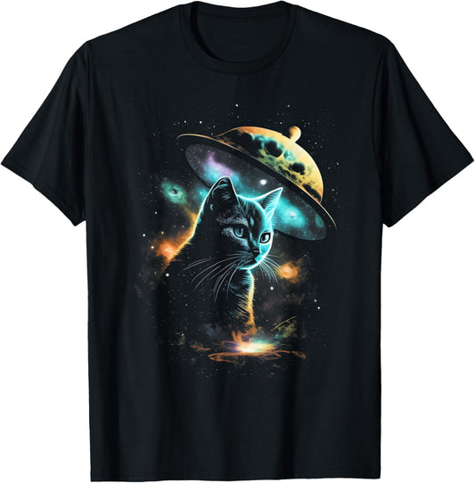 Cat Galaxy Space Cat UFO Kitten Funny Galaxy Cat Lover T-Shirt