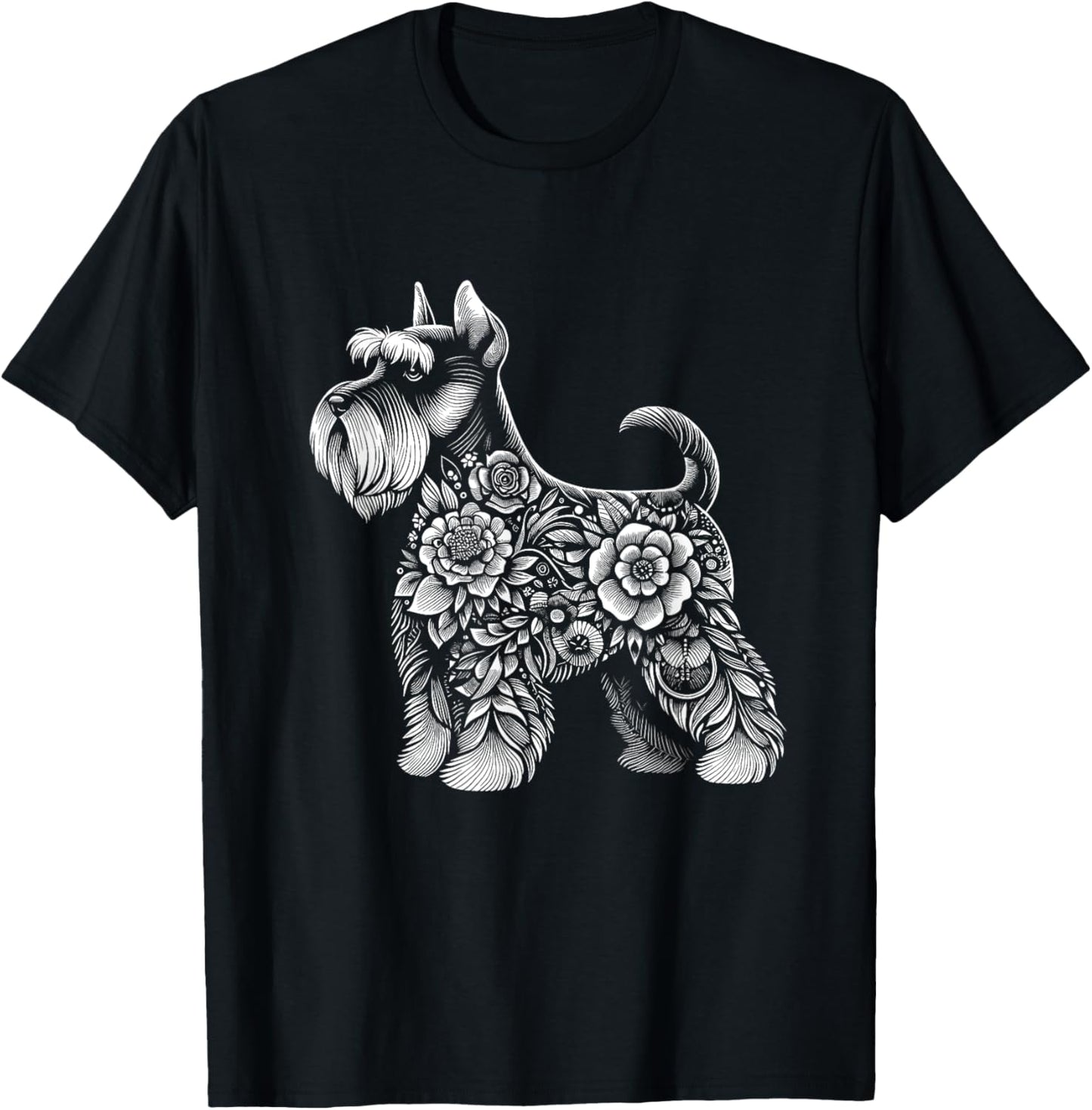 Miniature Schnauzer floral Cute Silhouette Dog Mom Lover T-Shirt