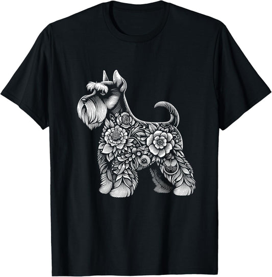 Miniature Schnauzer floral Cute Silhouette Dog Mom Lover T-Shirt