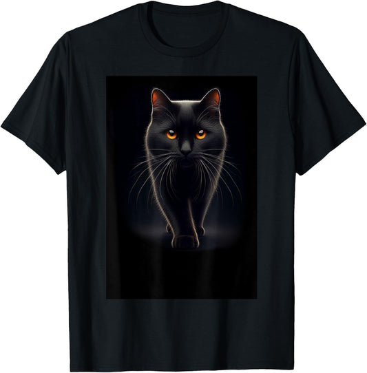 CATS! Black cat walking with Orange Eyes! T-Shirt