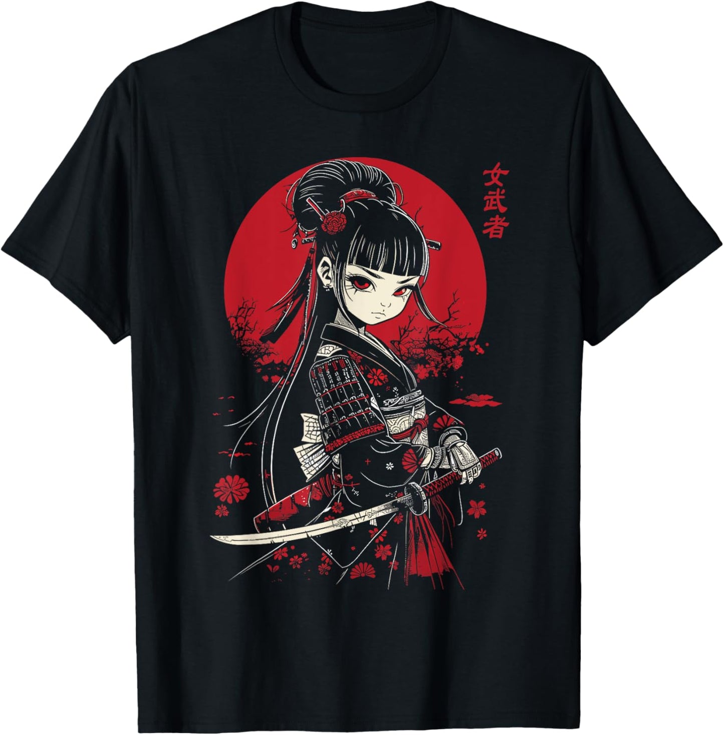 Japanese Gothic Kawaii Anime Samurai Cat Mom Woman Girls T-Shirt
