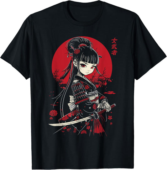 Japanese Gothic Kawaii Anime Samurai Cat Mom Woman Girls T-Shirt