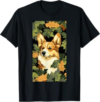 Pembroke Welsh Corgi Leaf Camouflage Pattern T-Shirt