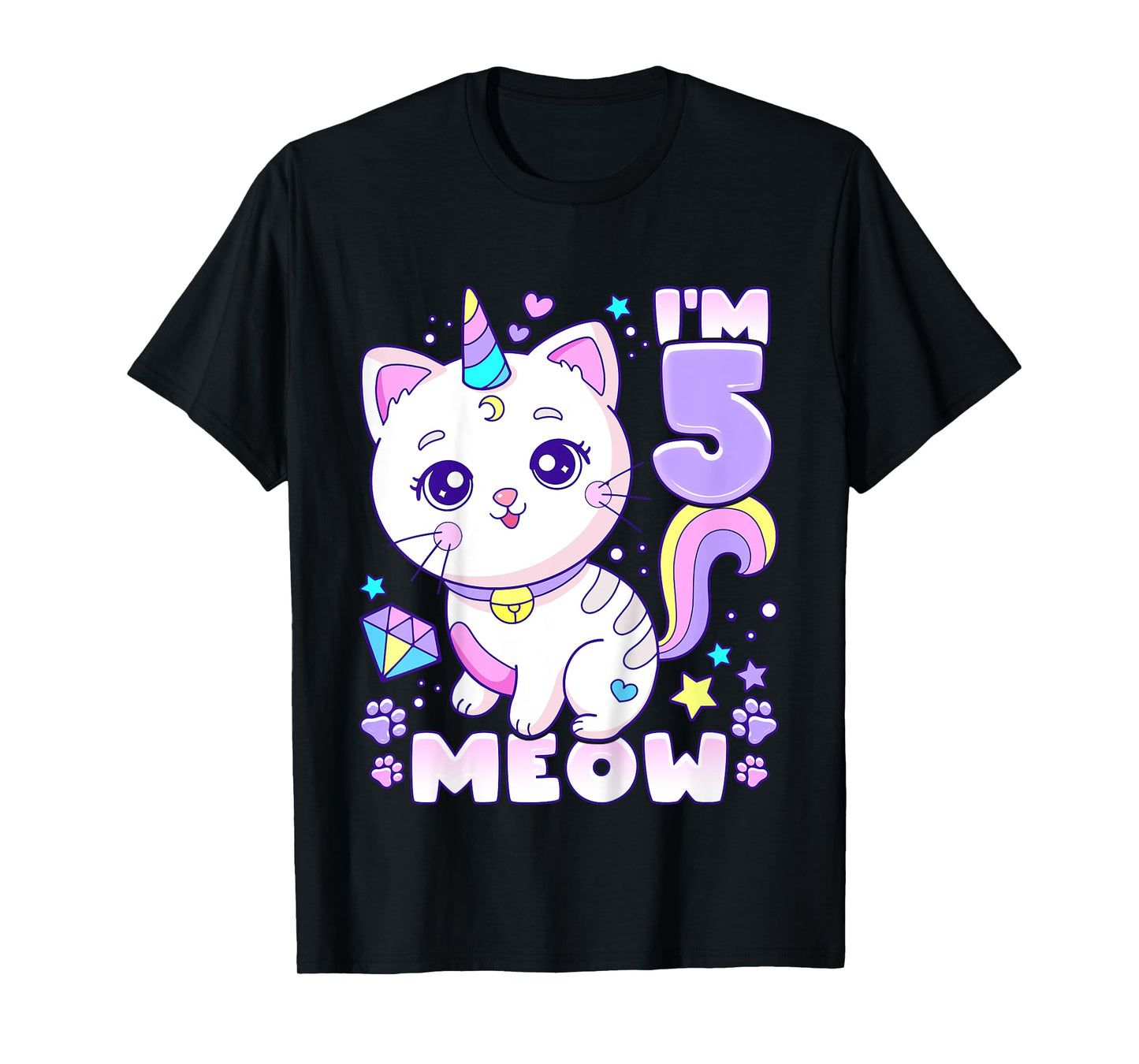 Birthday girl 5 years old, cat, unicorn, 5th birthday T-Shirt