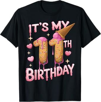 Ice Cream 11th Birthday Shirt For Girls 11 Year Old Birthday T-Shirt