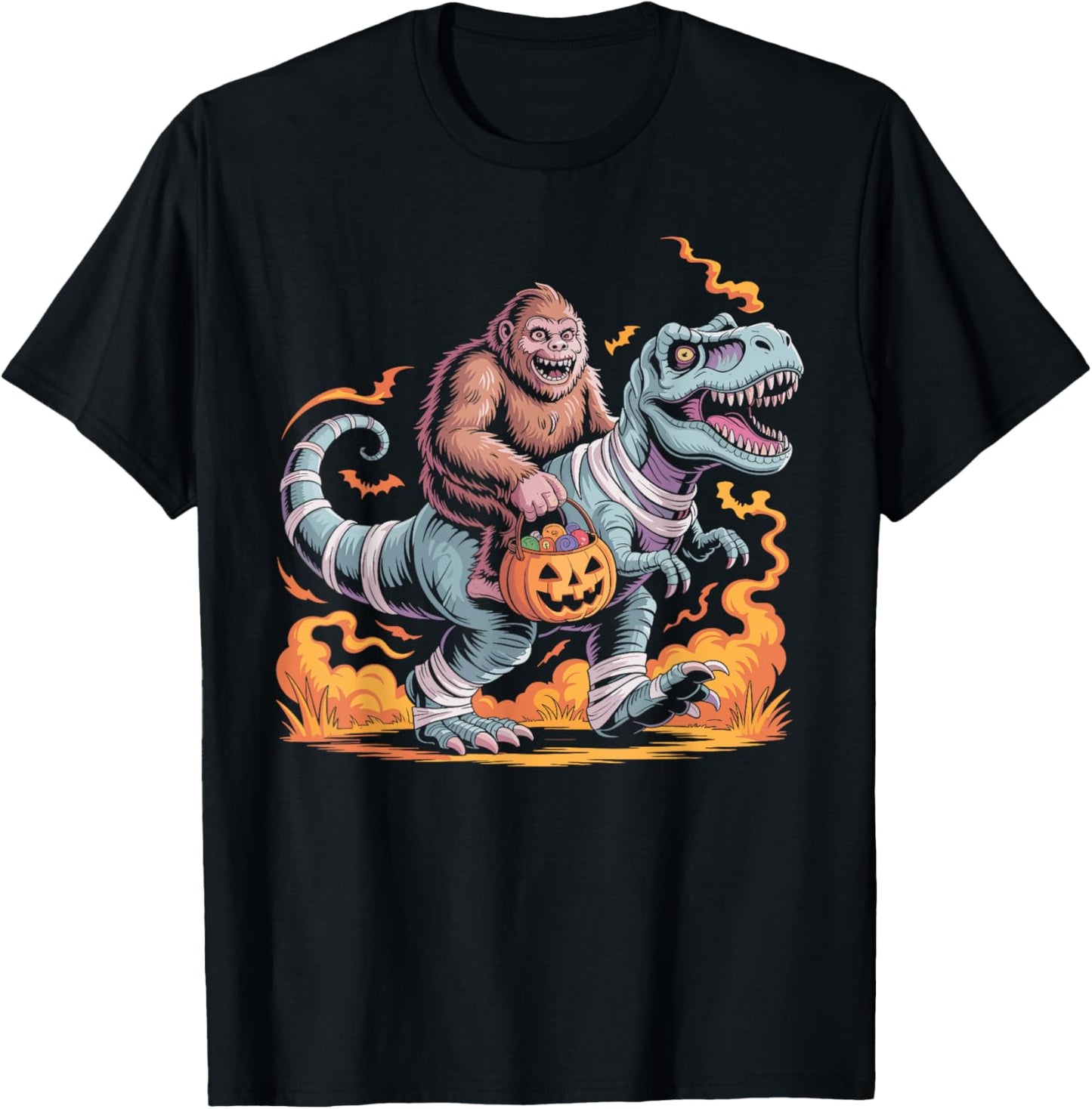 Bigfoot Riding Dinosaur Halloween Costume Sasquatch Men Boys T-Shirt