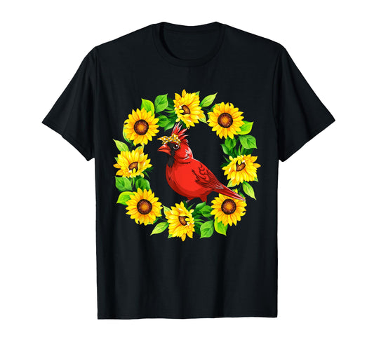 Cardinal Bird Bow Tie In Sunflowers Circle Animal Lover Kids T-Shirt