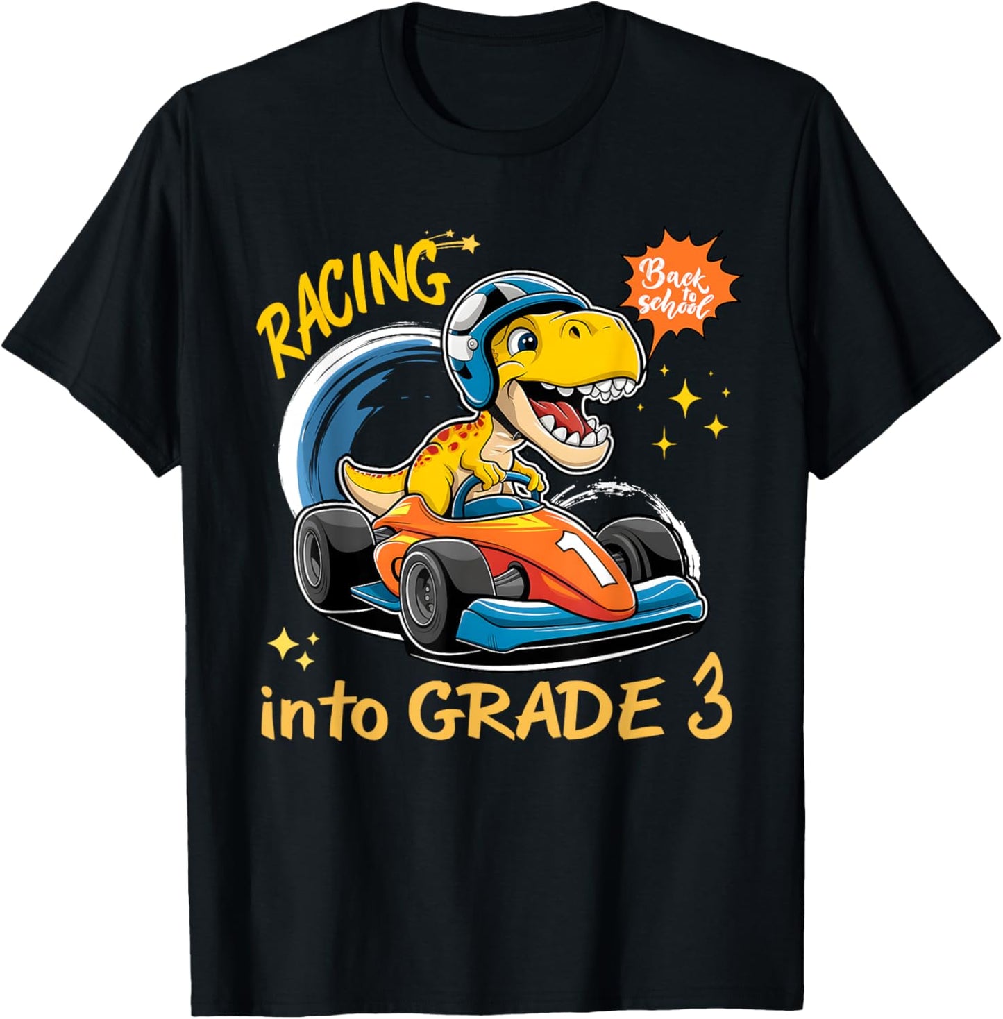 Dinosaur Racing Car Third Grade Back to school Funny T-Rex T-Shirt